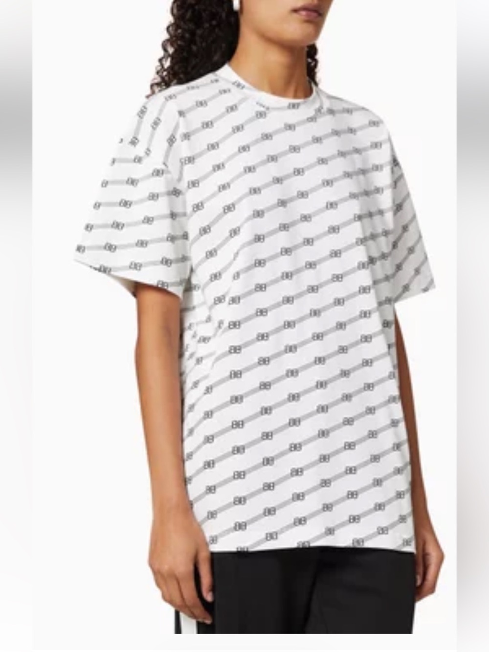 Balenciaga White Tee with Black Interlocking BB Pattern - Picture 1 of 12